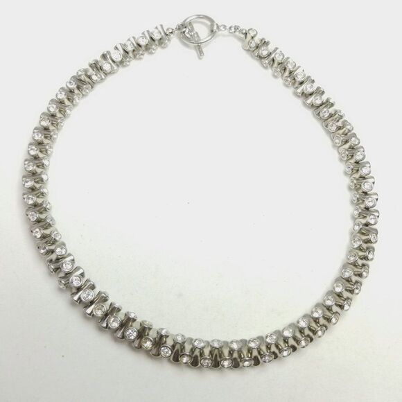 Vintage Rhinestone Beaded Choker Legnth Necklace, Silver Tone, Unique Sparkle - Picture 2 of 4